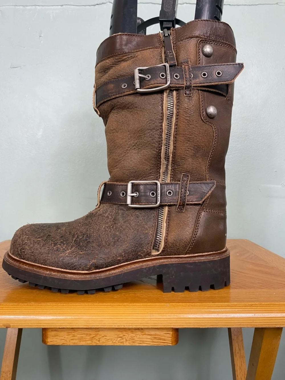 Free People We The Free Charlie Shearling Boots Brown Leather Buckle‎ Size 9